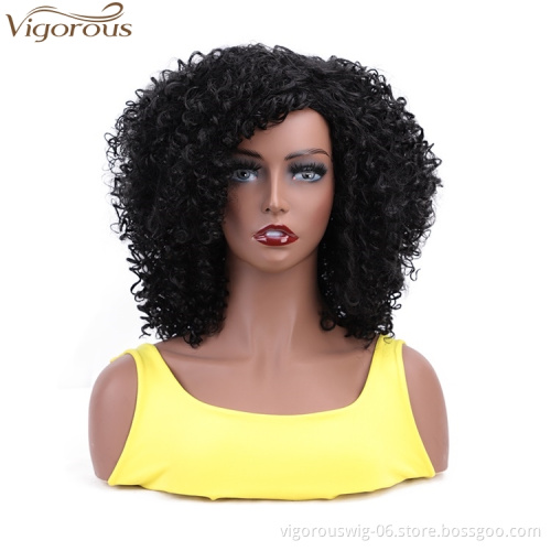 Vigorous High Temperature Short Kinky Curly Wigs for African American Women Black Synthetic Party Wigs Heat Resistant Wholesale